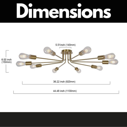 Room & Decor 10-Light Brushed Gold Sputnik Chandelier, Modern Design