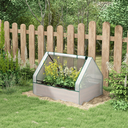 Outsunny Galvanized Raised Garden Bed with Mini Greenhouse Cover