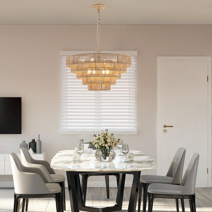 Room & Decor Bohemian 5-Tier Woven Rattan Pendant Light - 23.6