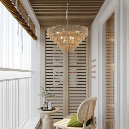 Room & Decor Bohemian 5-Tier Woven Rattan Pendant Light - 23.6