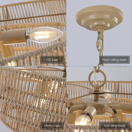 Room & Decor Bohemian 5-Tier Woven Rattan Pendant Light - 23.6