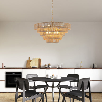 Room & Decor Bohemian 5-Tier Woven Rattan Pendant Light - 23.6