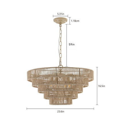 Room & Decor Bohemian 5-Tier Woven Rattan Pendant Light - 23.6