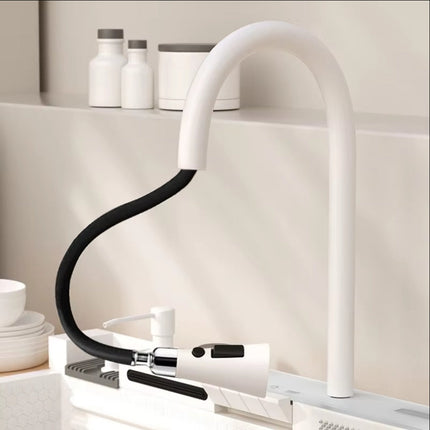 White Kitchen Workstation Sink with Waterfall Faucet