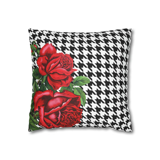 Roses Valley Houndstooth Throw Pillow Case
