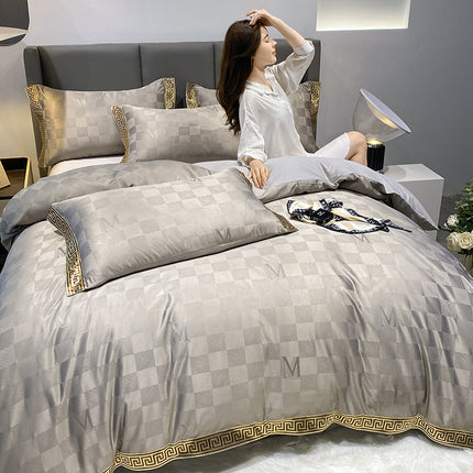 Peekaboo Studio Silk Cotton Fitted Sheet & Quilt Cover Set - Soft & Br