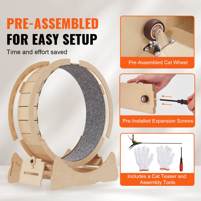 Peekaboo Studio Wooden Cat Exercise Wheel - 52" Treadmill for Indoor C