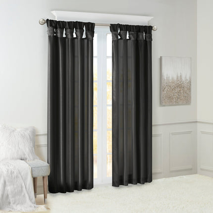 Room & Decor Twist Tab Lined Window Curtain Panel, Black, 50x108