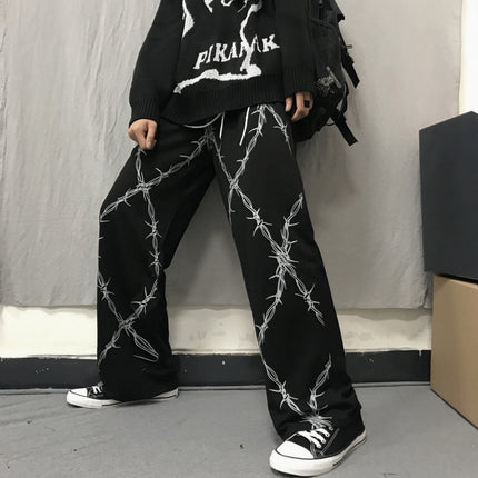 Peekaboo Studio Dark Print Casual Straight Pants with Comfortable Fit