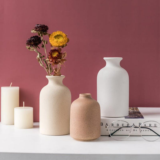 Simple Retro Frosted Ceramic Vase, Coarse Ceramic Round Bottle, Creative Home Decoration, Nordic Pastoral Style Handicrafts eprolo