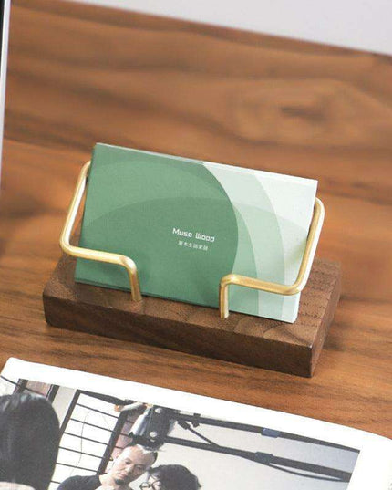Elegant Geometric Business Card Holder in Black Walnut and Brass