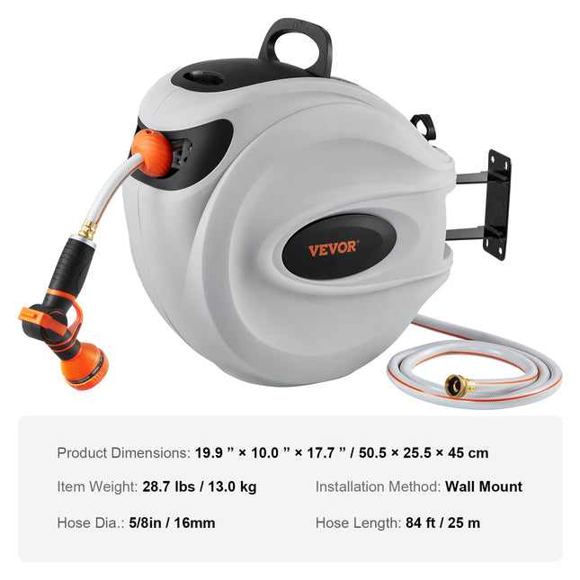 VEVOR Retractable Wall-Mounted Hose Reel with Swivel Design