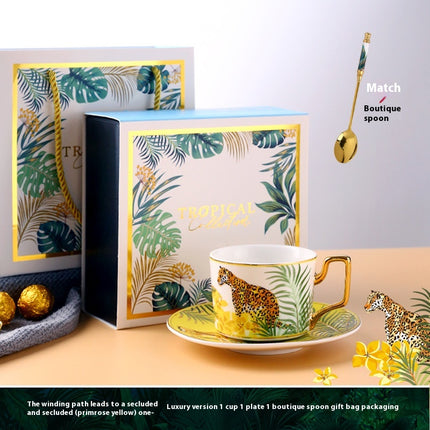Jungle Ceramic European Light Luxury Hand Painted Cup And Saucer Suit
