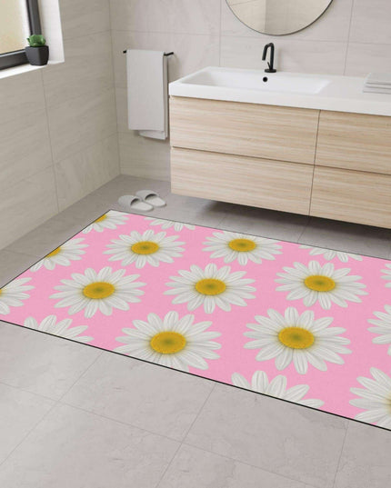 Chic Pink Daisy Personalized Area Rug with Non-Slip Backing - Luxurious Design