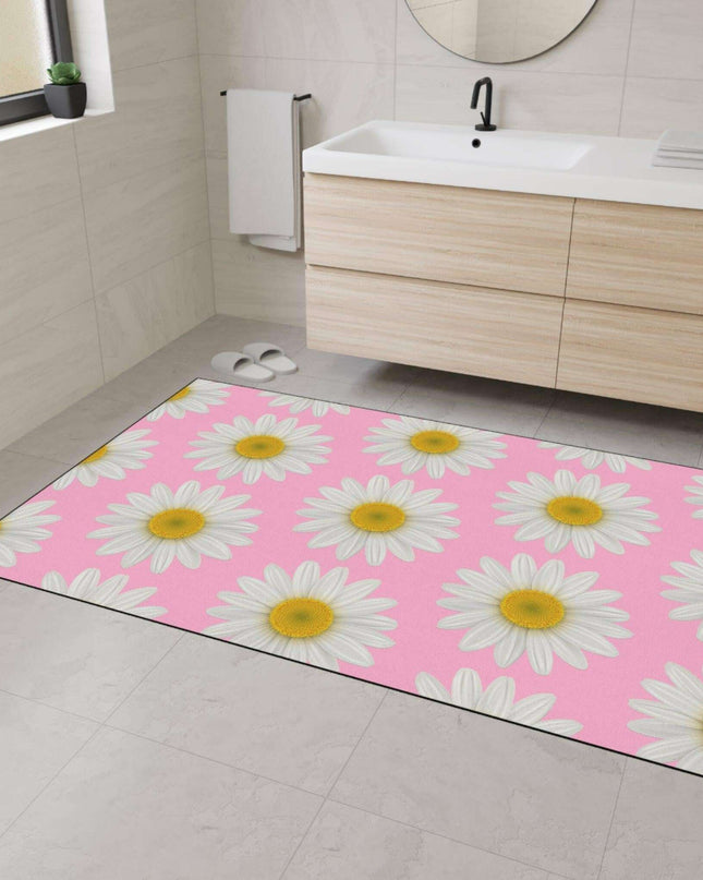 Chic Pink Daisy Personalized Area Rug with Non-Slip Backing - Luxurious Design