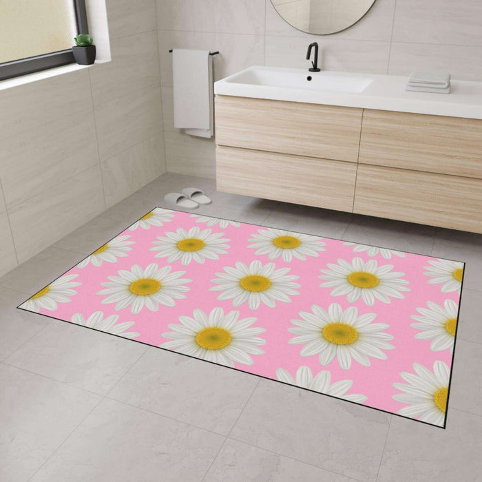Chic Pink Daisy Personalized Area Rug with Non-Slip Backing - Luxurious Design