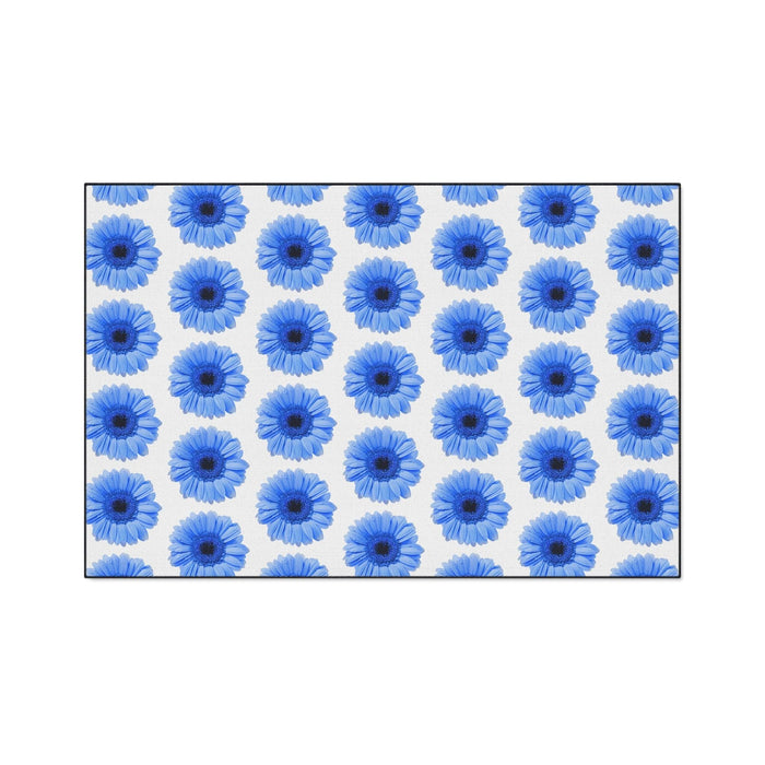Opulent Blue Daisy Luxury Floor Mat with Non-Slip Backing