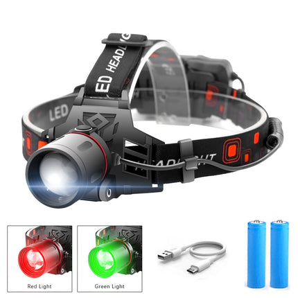 T6 XML LED Headlamp Zoomable 800lm Rechargeable Red Green White