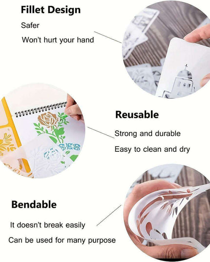 12-Piece Reusable Floral Stencil Set with Cherry Blossom and Vine Patterns