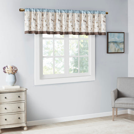 Room and Decor Embroidered Blue Window Valance, 50x18", Polyester Fabr