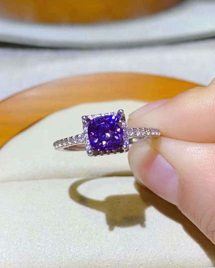 Platinum Square Ring Set with Lab-Diamond and Zircon Accents - Embrace Modern Elegance