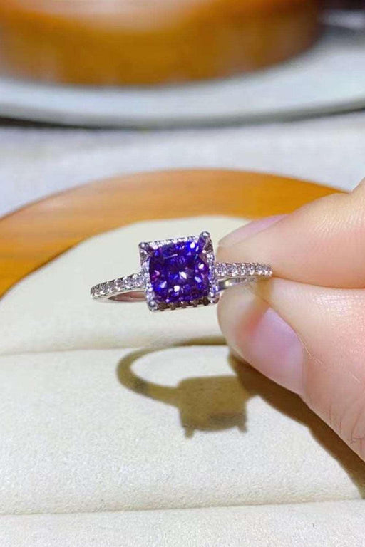 Platinum Square Ring Set with Lab-Diamond and Zircon Accents - Embrace Modern Elegance
