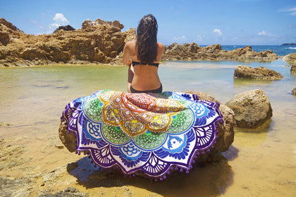 Peekaboo Studio Polygon Printing Tassel Round Bath Towel & Yoga Mat