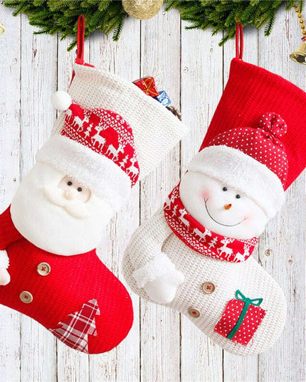 Large Red White Knitted Christmas Stocking Santa Claus Fireplace Decor Socks Xmas Gift Bags Candy Holder Decor For Home