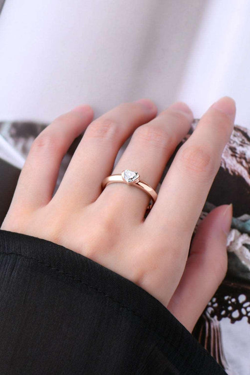 Elegant Lab Created Diamond Heart Solitaire Ring in Rose Gold Finish