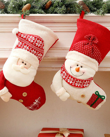 Large Red White Knitted Christmas Stocking Santa Claus Fireplace Decor Socks Xmas Gift Bags Candy Holder Decor For Home