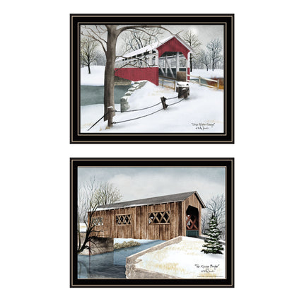 Billy Jacobs 2-Piece Winter Covered Bridges Wall Art - Black Framed, M