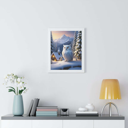 Sustainable Winter Owl Framed Wall Art: Elegant Eco-Friendly Decor for Your Home