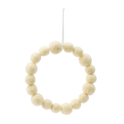 Room & Decor 6.7" Cream Ball Wreath Ornaments, Set of 6 Wool Decor