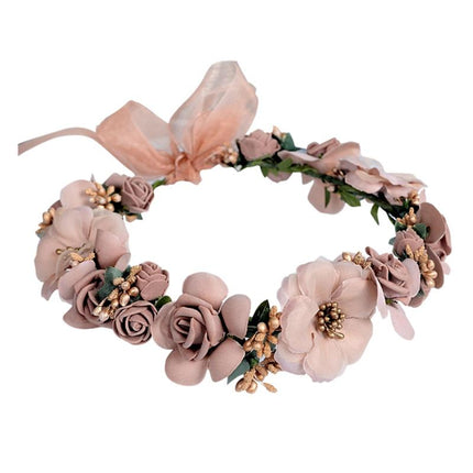 Peekaboo Studio Wedding Garland Flower Crown with Adjustable Fit & Sil