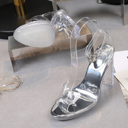 Peekaboo Studio Transparent Heeled Sandals with Crystal Accents