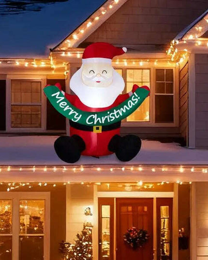 5.8FT Lighted Christmas Inflatable Decoration, Inflatable Santa Claus Holding Banner, Funny Blow Up Yard Decorations With Built-in LED Lights For Holiday Party Front Yard Lawn Garden Decor