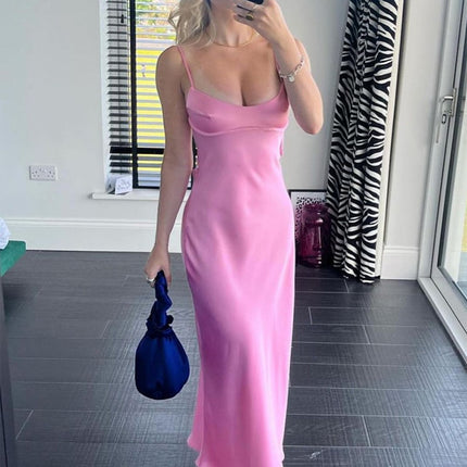Women Camis Satin Long Dresses Elegant Sleeveless Slip Holiday Party D