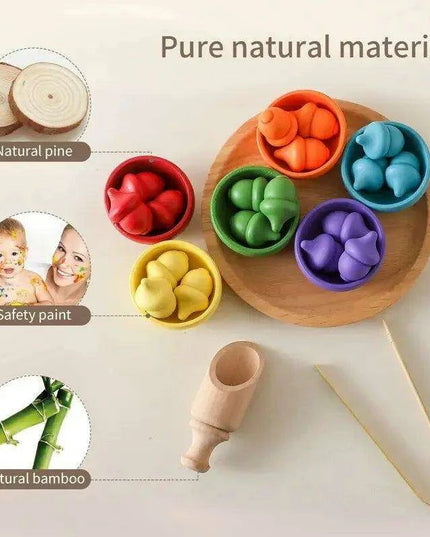 Rainbow Woodland Montessori Educational Toy - Wood & Wool Learning Board