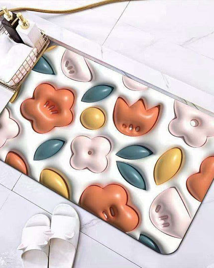 Elegant 3D Floral Design Quick-Dry Bath Mat