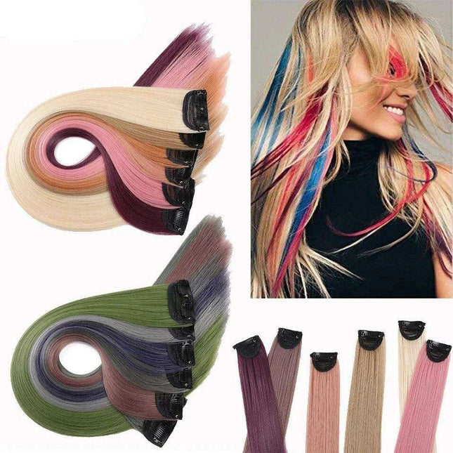 24" Colorful Ombre Clip-In Hair Extensions - Benehair Vibrant Synthetic Hairpiece