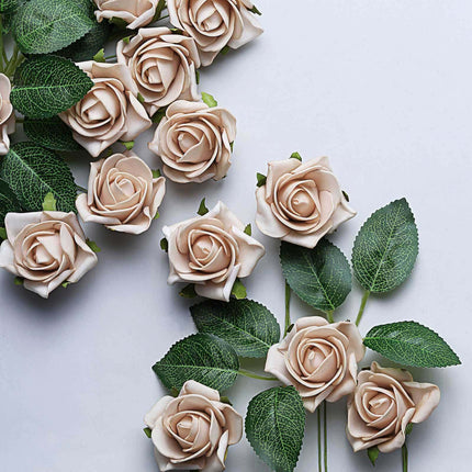 AliKopy 24 Champagne Foam Roses - Realistic, Durable with Stem & Leave
