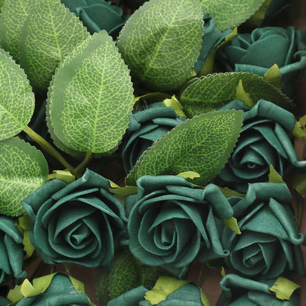 AliKopy 24 Hunter Emerald Green Foam Roses with Stem Wire & Leaves