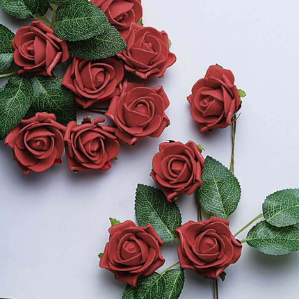 AliKopy 24 Red Foam Roses with Stem Wire and Realistic Leaves