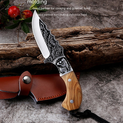 Embossed Carved Mongolian Knife Tibetan Handcraft Meat Knife Retro Chrome