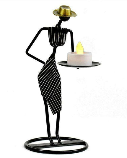 Artistic Vintage Iron Tealight Holders Featuring Elegant Women Figures