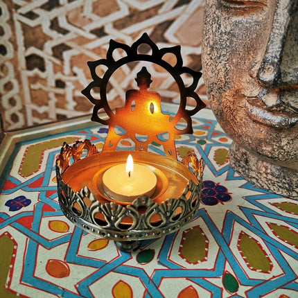 Buddha Candlestick Oil Lamp Sitting On Lotus Hollow Iron Candle Holder