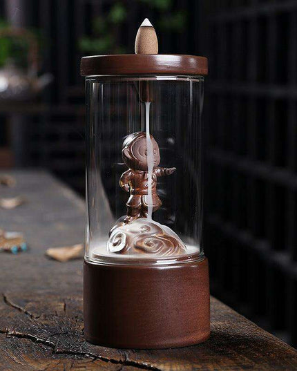 Majestic Monkey King Backflow Incense Burner with Shielding Windproof Cover