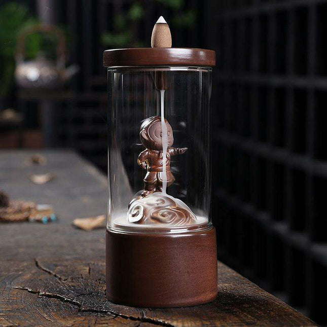 Majestic Monkey King Backflow Incense Burner with Shielding Windproof Cover