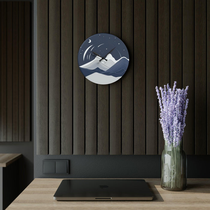 Elite Mountain Landscape Acrylic Wall Clocks - Sleek Designs, Assorted Sizes | Luminous Patterns, Effortless Mounting