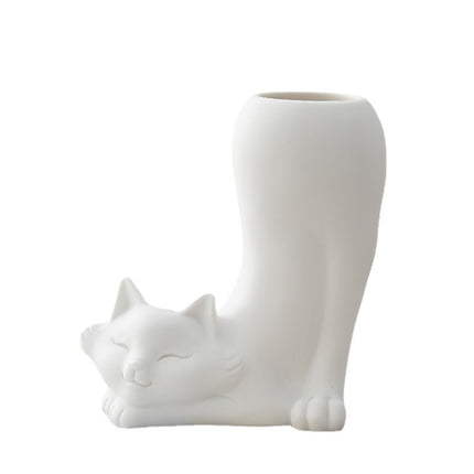 White Ceramic Animal Vases Set Giraffe Rabbit Cat Elephant Home Decor